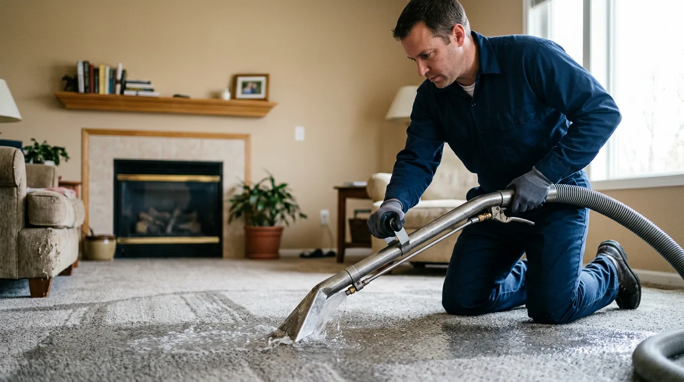 Water damage restoration technician working near Stronghurst, IL